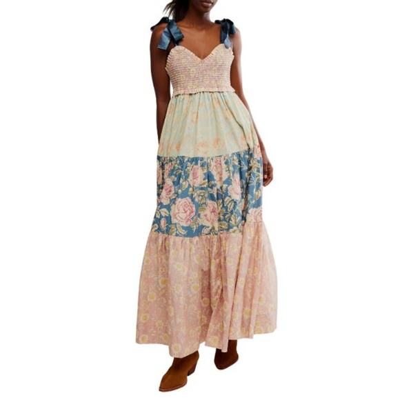 Free People Women's Bluebell Mixed Print Cotton Maxi Dress Antique Combo Size S - Picture 1 of 15